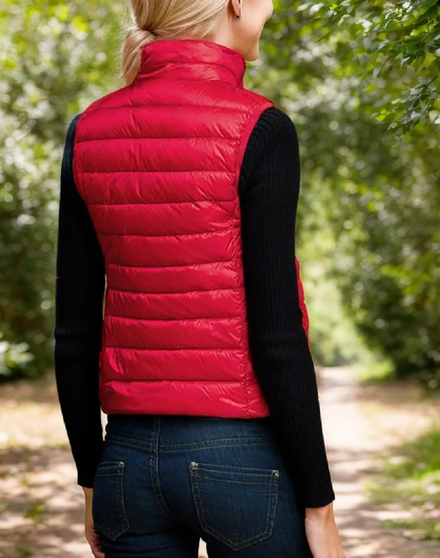 Sorrica Women's Down Vest Lightweight Outdoor Packable Stand Collar Zip Puffer Vest