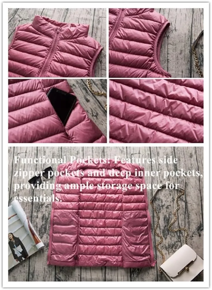 Sorrica Women's Down Vest Lightweight Outdoor Packable Stand Collar Zip Puffer Vest