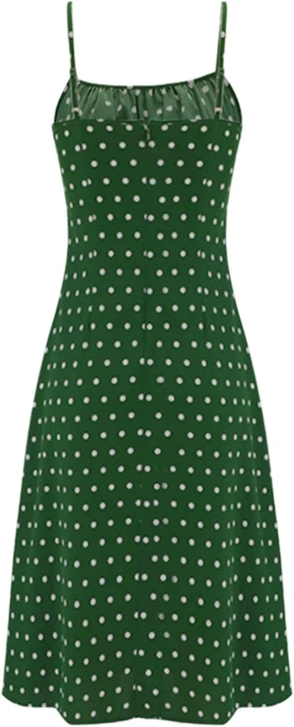 Summer Dresses for Women 2025 Trendy Spaghetti Strap Polka Dot Midi Dress Sexy Sleeveless Slit Beach Boho Sundresses