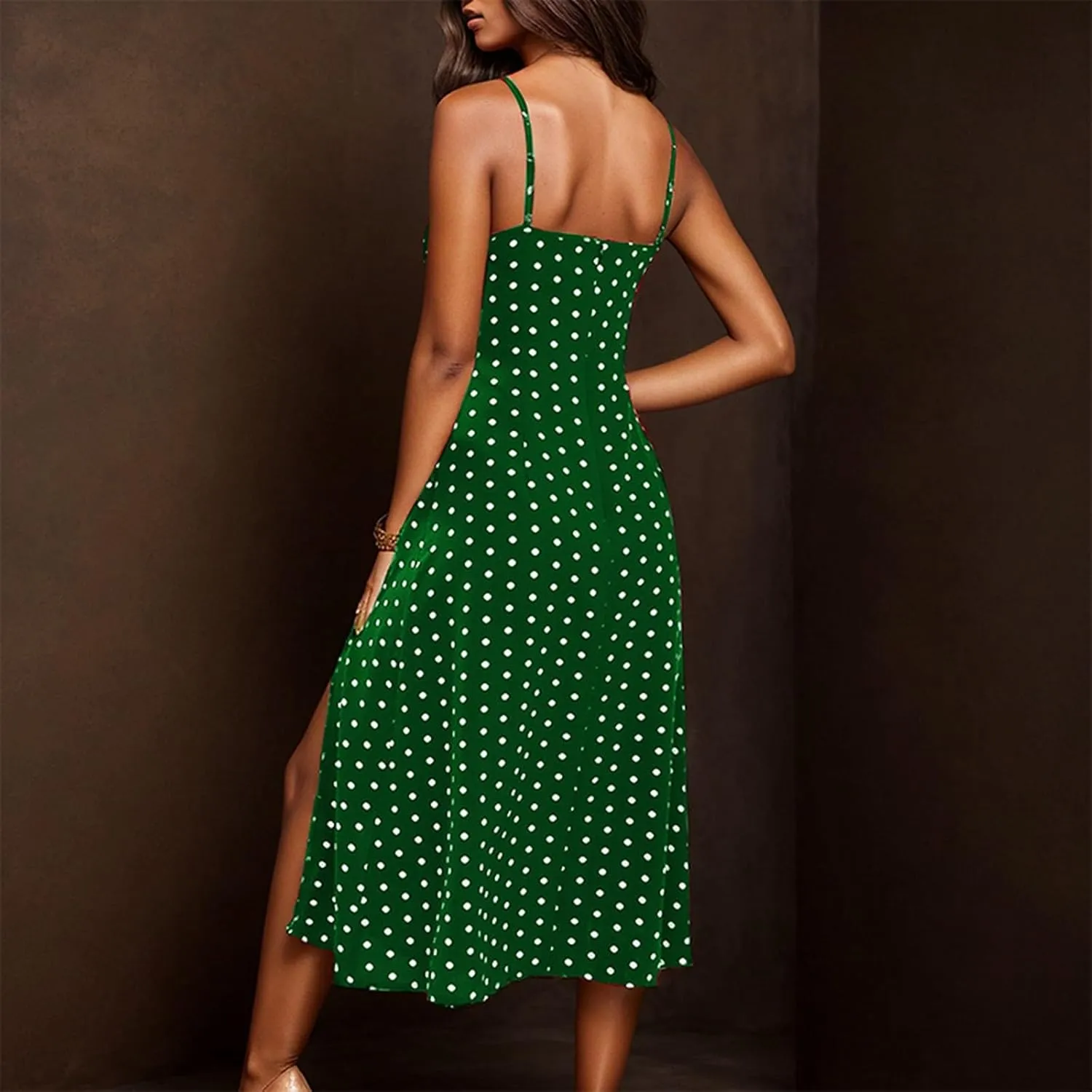 Summer Dresses for Women 2025 Trendy Spaghetti Strap Polka Dot Midi Dress Sexy Sleeveless Slit Beach Boho Sundresses