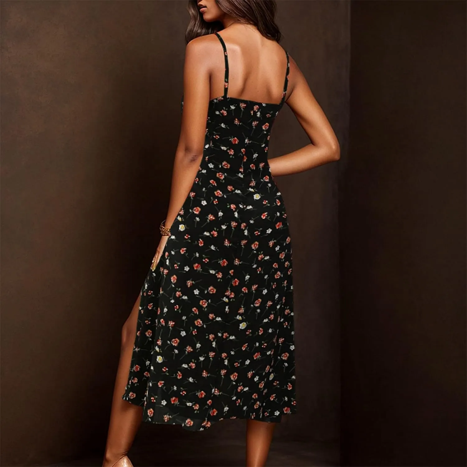 Summer Dresses for Women 2025 Trendy Spaghetti Strap Polka Dot Midi Dress Sexy Sleeveless Slit Beach Boho Sundresses