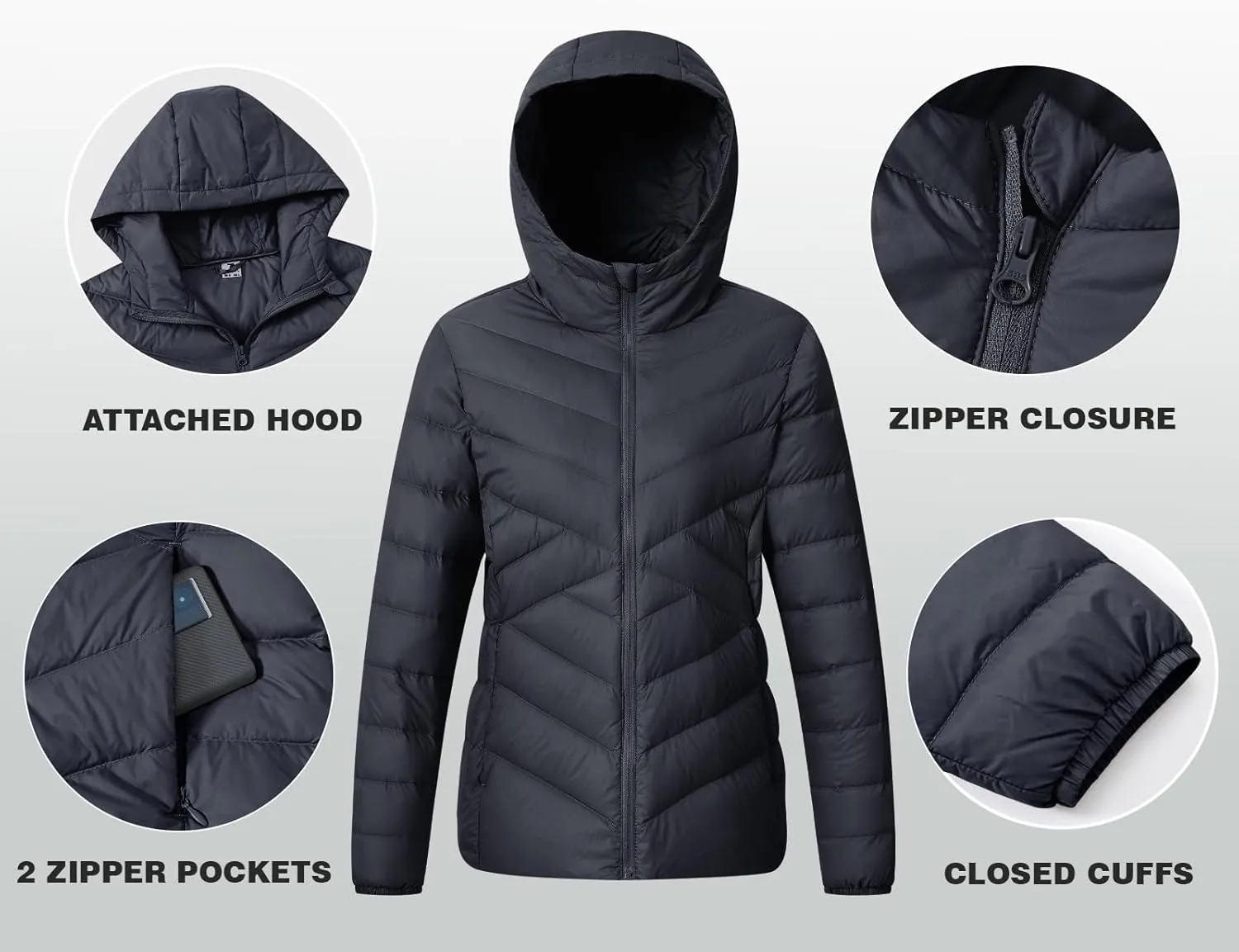 TBMPOY Women's Packable Down Jacket Lightweight Winter Puffer Jacket Hooded Warm Coat Waterproof Quilted Thermal Jackets