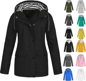 Wkishenl Plus Size Rain Jackets For Women With Hood Waterproof Lightweight Trench Coats Outdoor Hiking Wind Breaker Raincoats