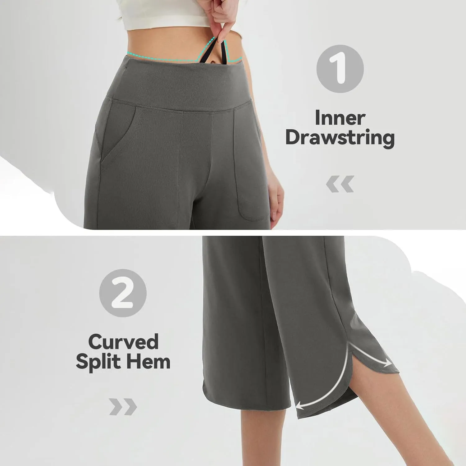 Women Curved Split Hem Capri Pant Summer Casual Loose Yoga Workout Pants Elastic High Waist Crop Trousers for Gym Running