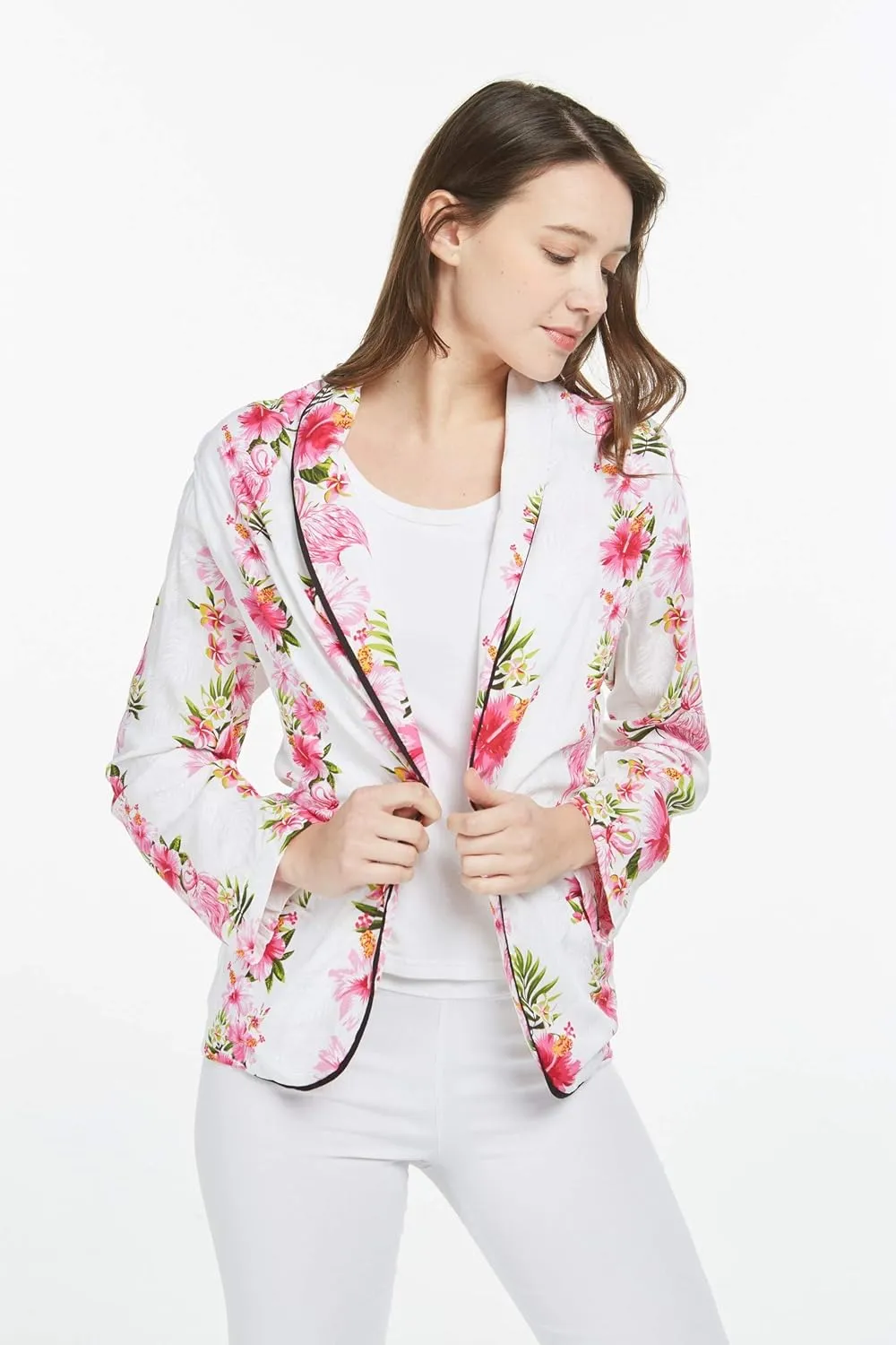 Women Light Weight Rayon Casual Open Front Jacket Cardigan