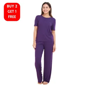 Women summer pajama set Purple shirt Pants Women summer pajama set Purple shirt Pants