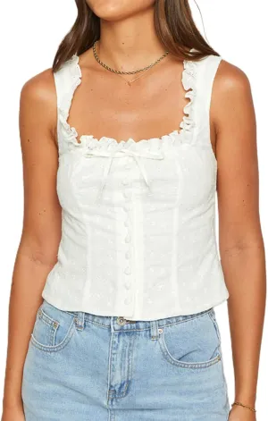 Women Y2k Sleeveless Crop Top Square Neck Ruffle Sleeveless Eyelet Slim Fit Ruched Vest Solid Basic Tees