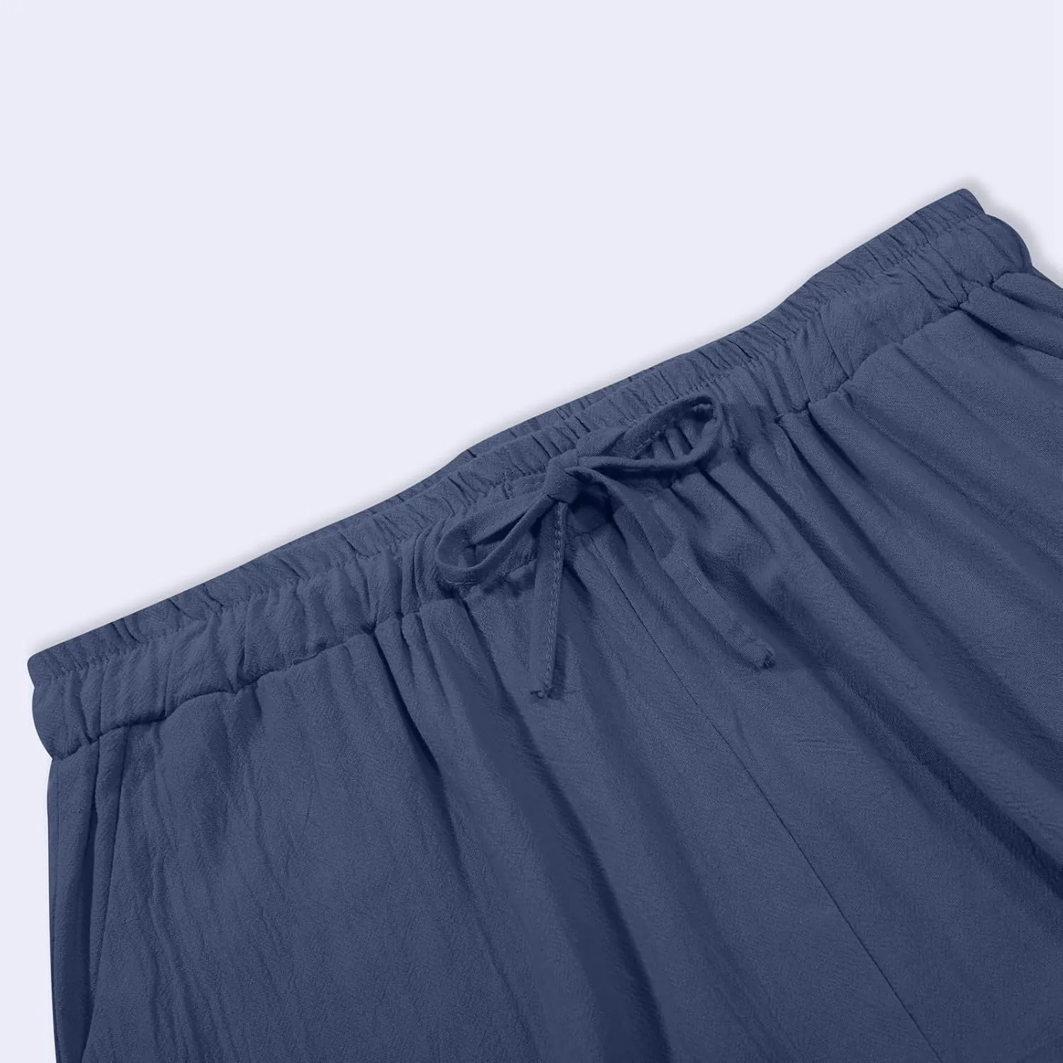Womens Casual Cotton Linen Pants Drawstring Elastic Waist Cropped Trouser Comfort Trousers Travel Vacation Outfits