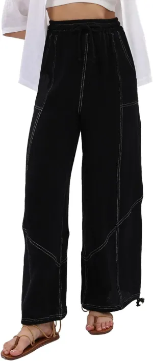 Women's Cotton Gauze Cargo Drawstring Joggers