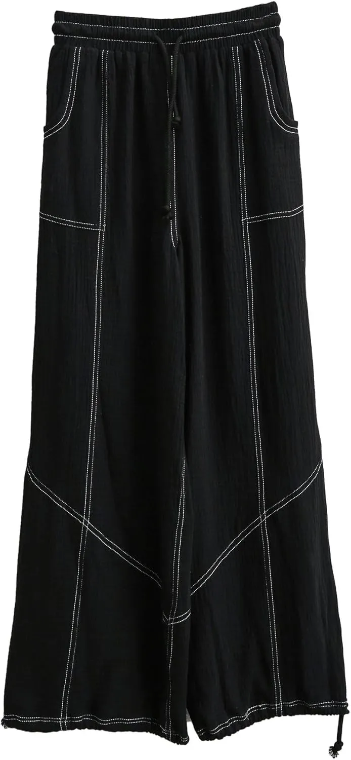 Women's Cotton Gauze Cargo Drawstring Joggers