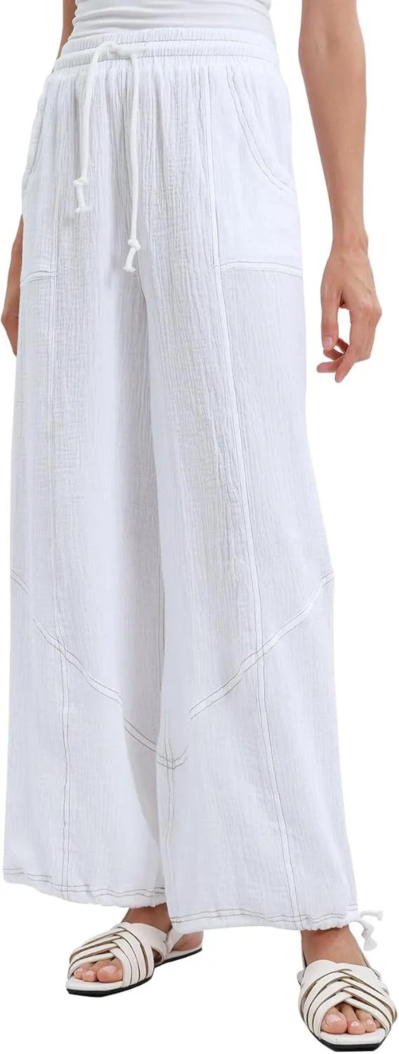 Women's Cotton Gauze Cargo Drawstring Joggers