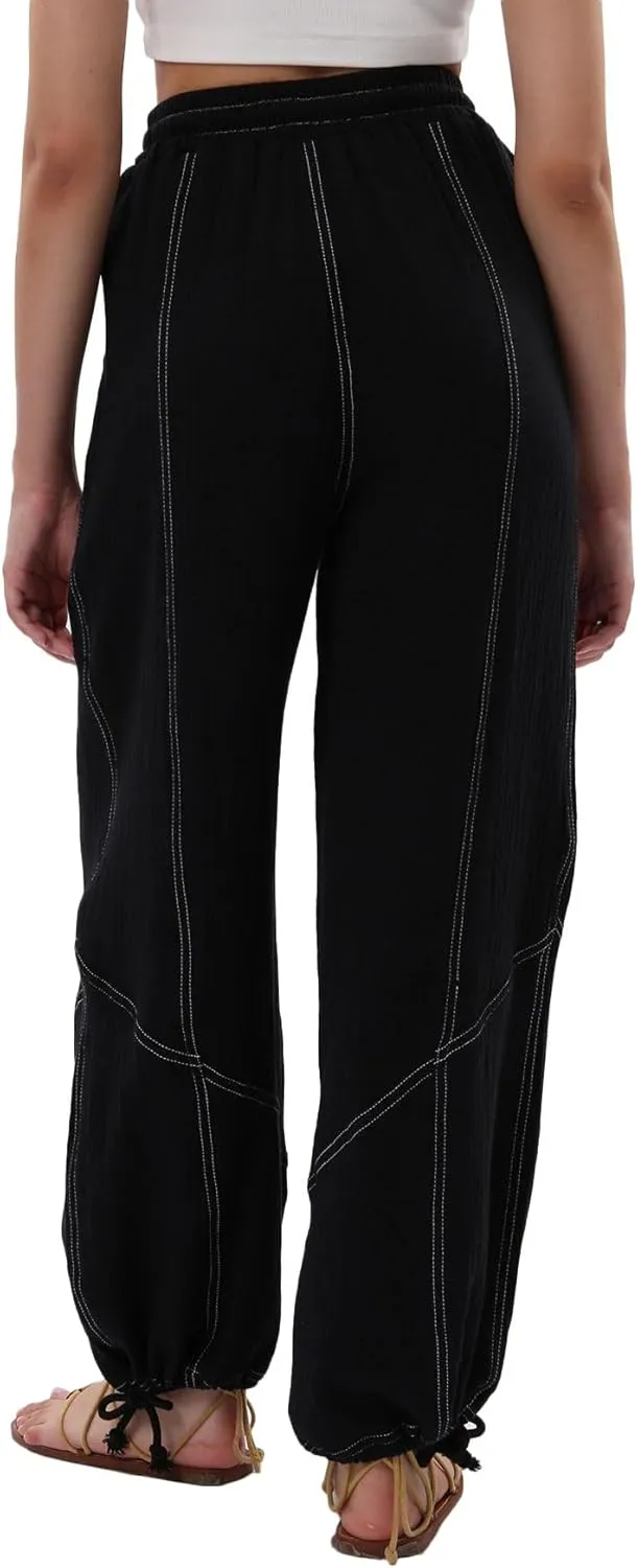 Women's Cotton Gauze Cargo Drawstring Joggers