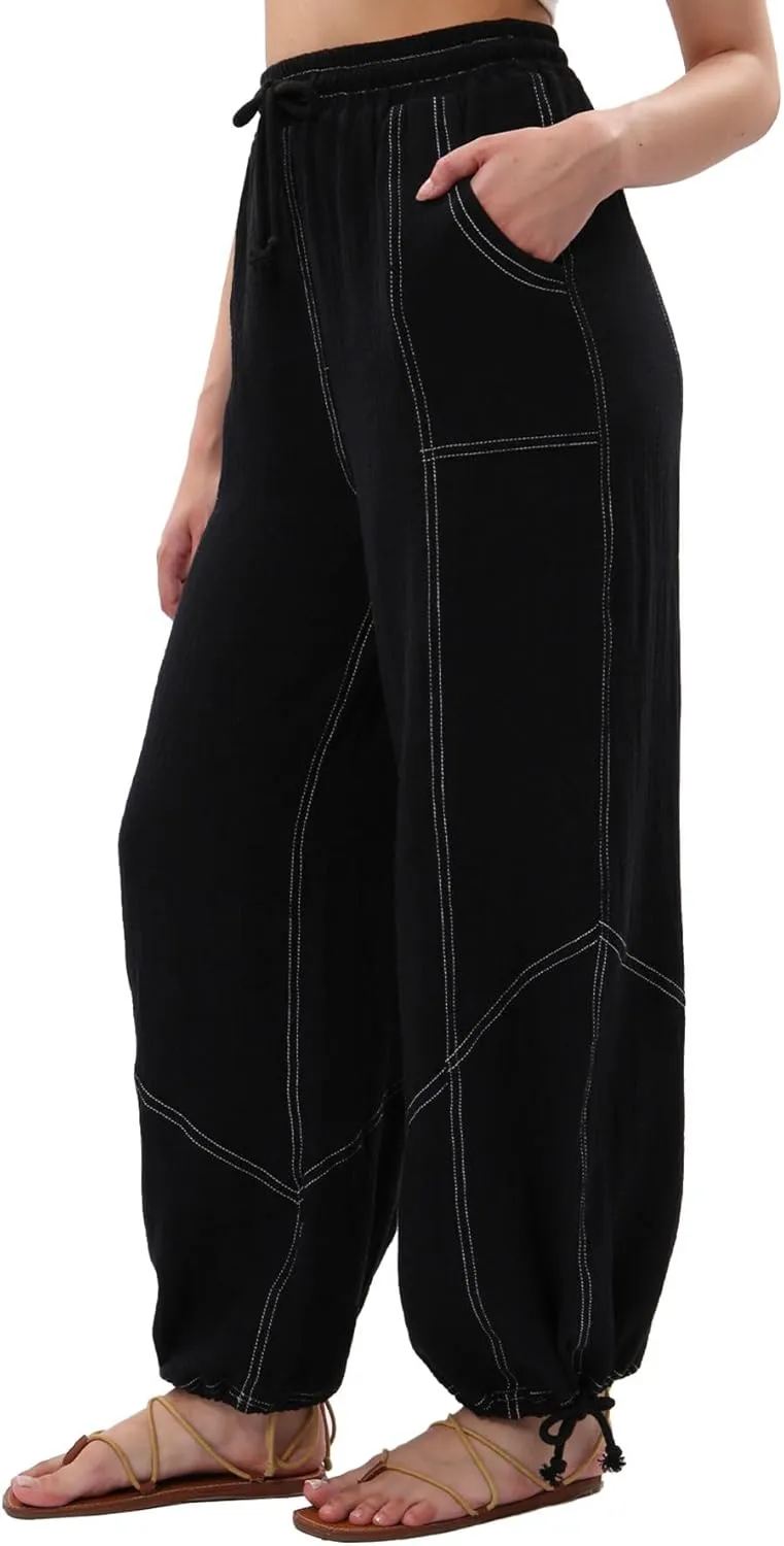 Women's Cotton Gauze Cargo Drawstring Joggers