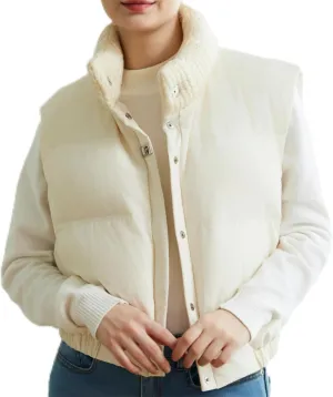 Womens Cropped Puffer Vest Button Sleeveless Light Jacket Stand Collar Essentials Gilet with Pockets