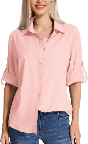 Women's Long Sleeve Safari Clothes UPF 50  Hiking Fishing Shirts,Sun Protection Quick Dry Light Cooling Shirts