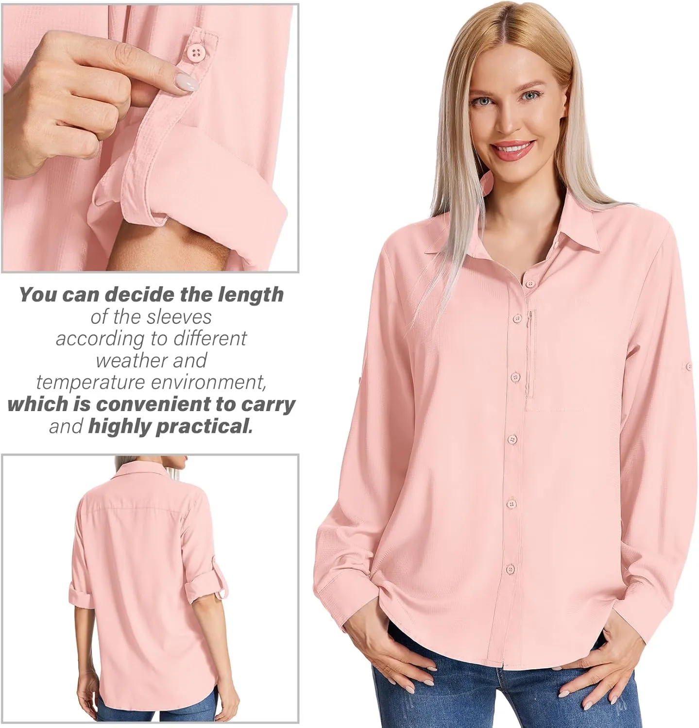 Women's Long Sleeve Safari Clothes UPF 50  Hiking Fishing Shirts,Sun Protection Quick Dry Light Cooling Shirts