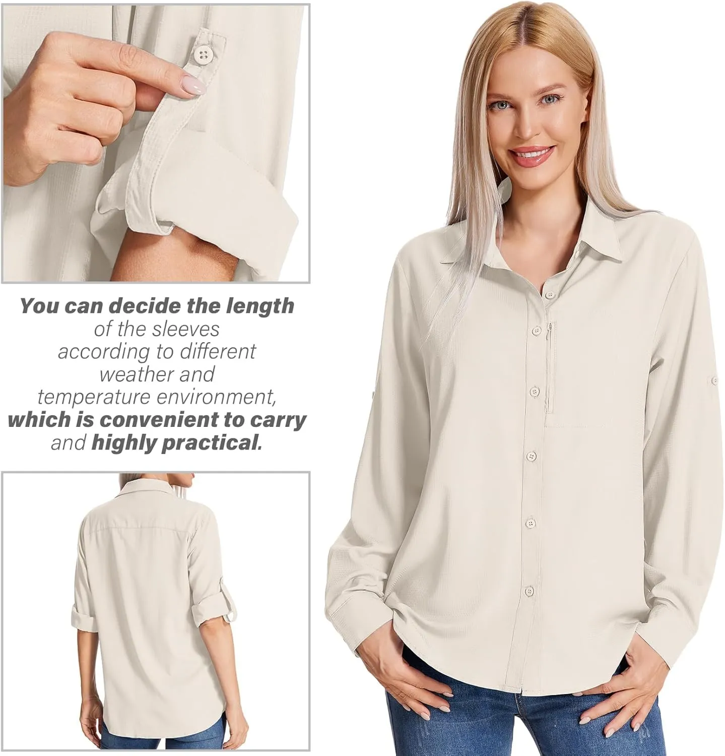 Women's Long Sleeve Safari Clothes UPF 50  Hiking Fishing Shirts,Sun Protection Quick Dry Light Cooling Shirts
