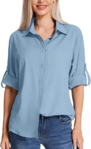 Women's Long Sleeve Safari Clothes UPF 50  Hiking Fishing Shirts,Sun Protection Quick Dry Light Cooling Shirts