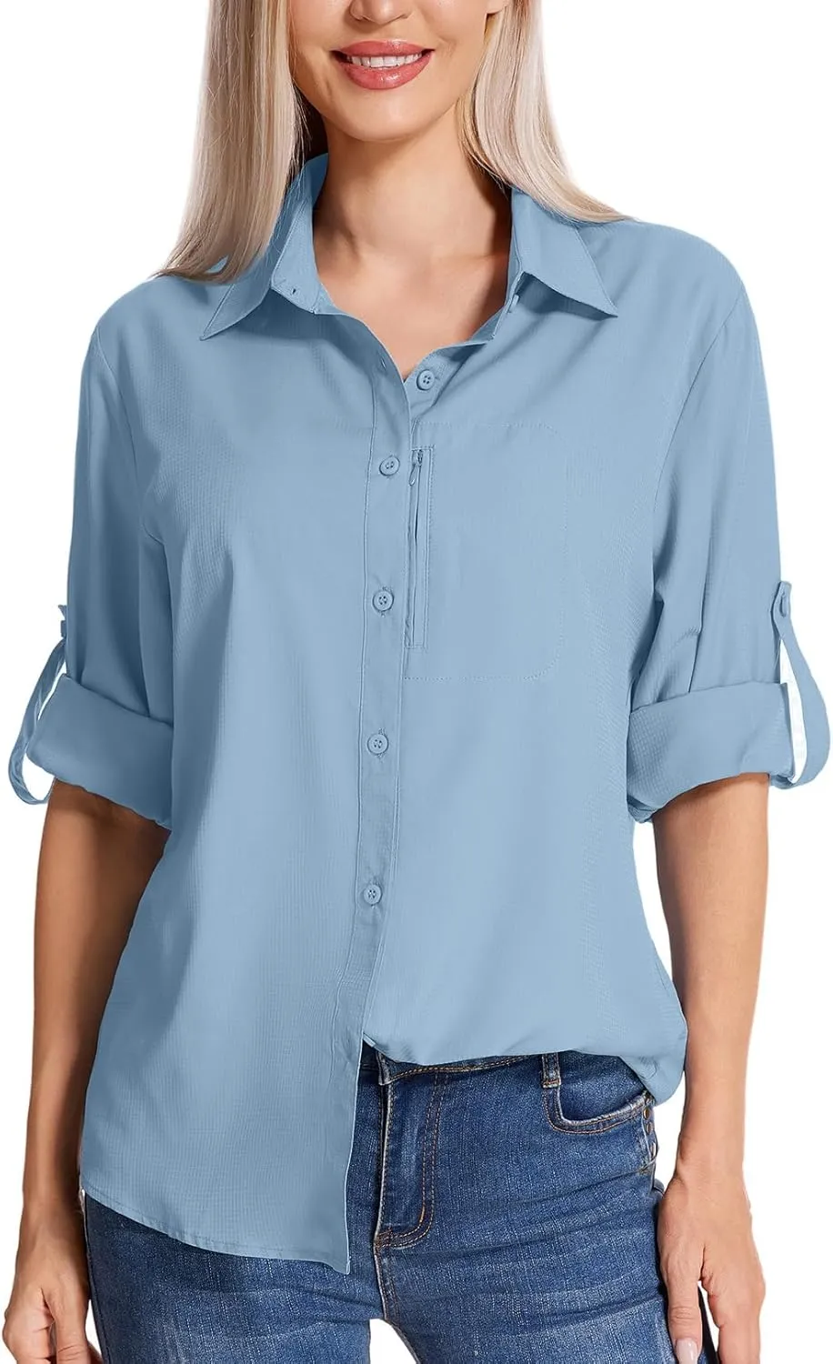 Women's Long Sleeve Safari Clothes UPF 50  Hiking Fishing Shirts,Sun Protection Quick Dry Light Cooling Shirts