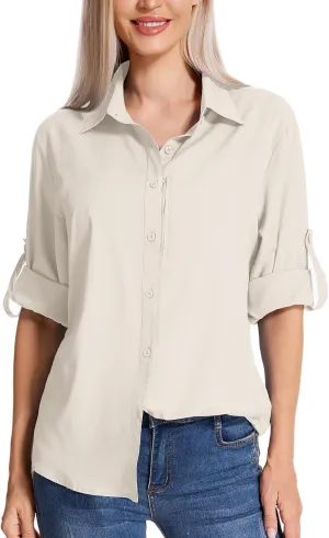 Women's Long Sleeve Safari Clothes UPF 50  Hiking Fishing Shirts,Sun Protection Quick Dry Light Cooling Shirts