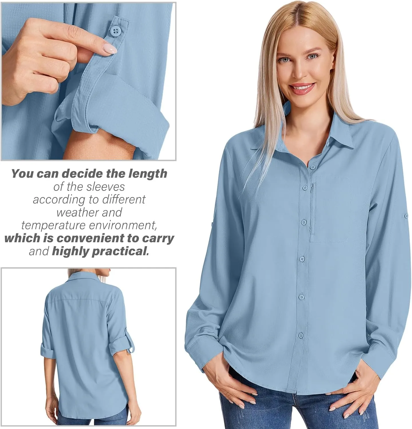 Women's Long Sleeve Safari Clothes UPF 50  Hiking Fishing Shirts,Sun Protection Quick Dry Light Cooling Shirts