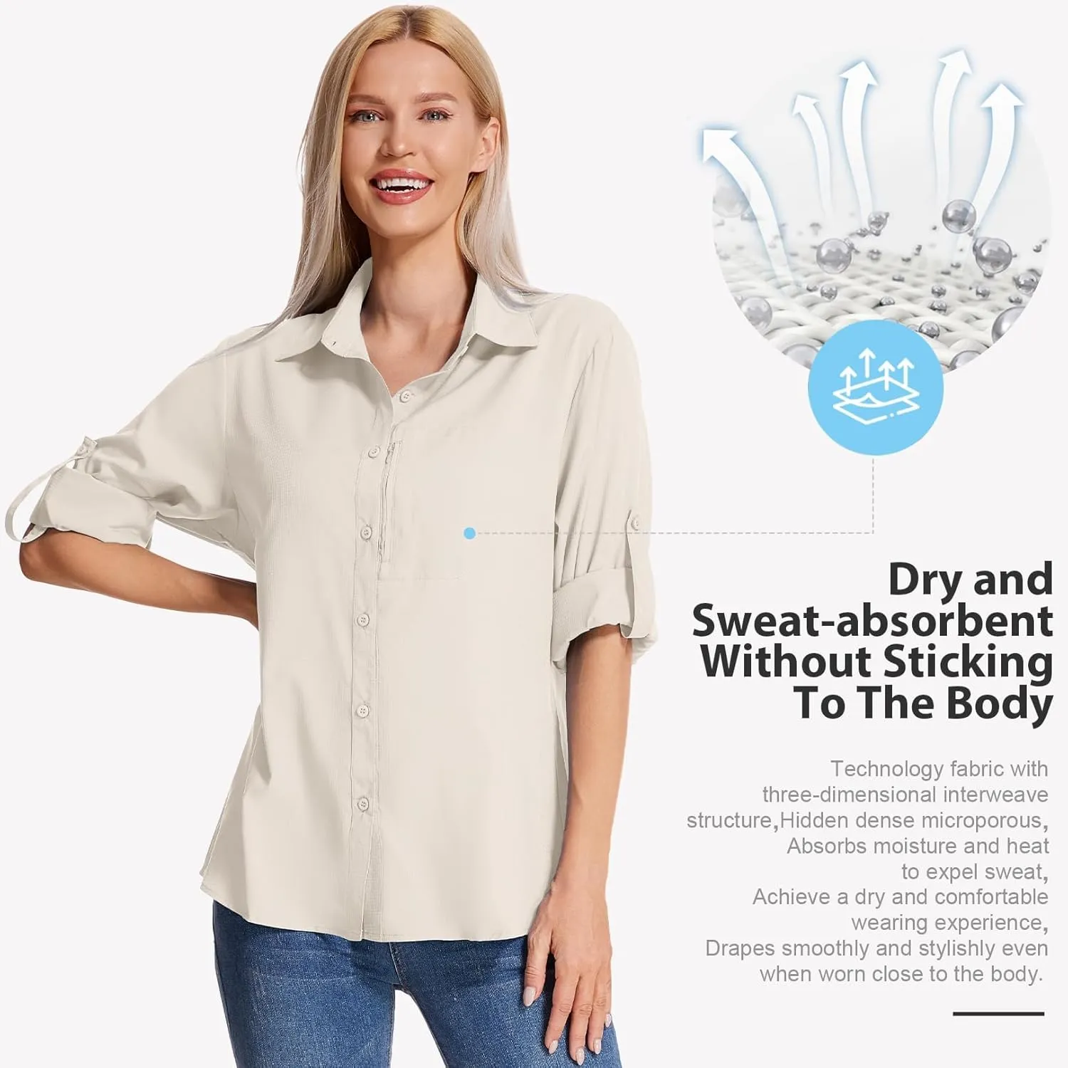 Women's Long Sleeve Safari Clothes UPF 50  Hiking Fishing Shirts,Sun Protection Quick Dry Light Cooling Shirts