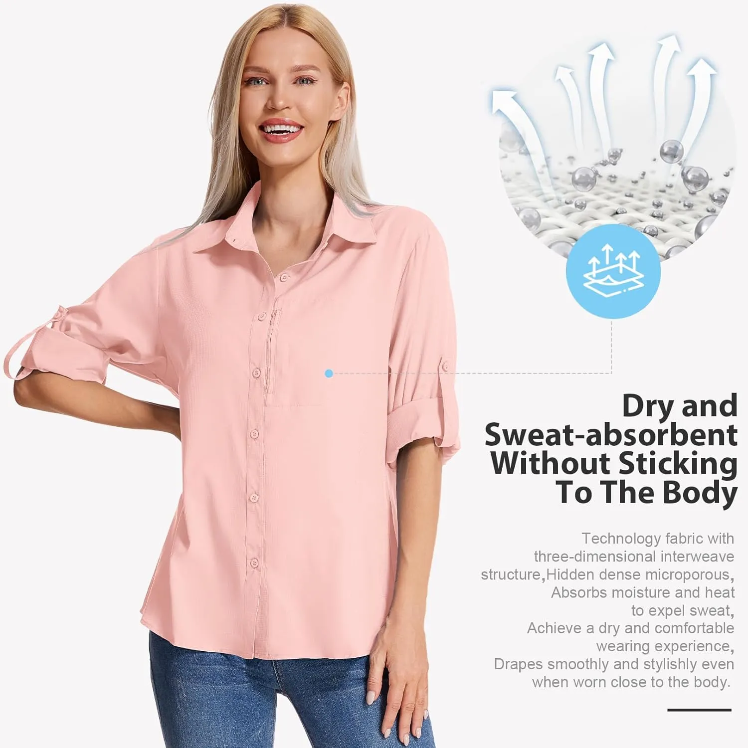 Women's Long Sleeve Safari Clothes UPF 50  Hiking Fishing Shirts,Sun Protection Quick Dry Light Cooling Shirts