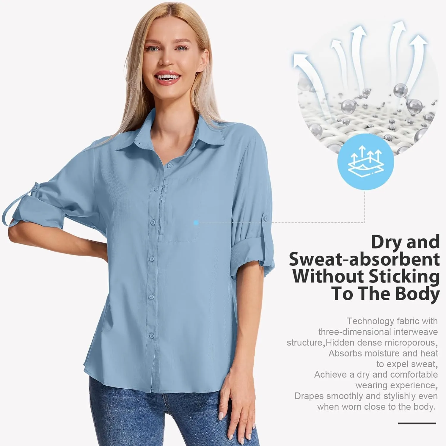 Women's Long Sleeve Safari Clothes UPF 50  Hiking Fishing Shirts,Sun Protection Quick Dry Light Cooling Shirts