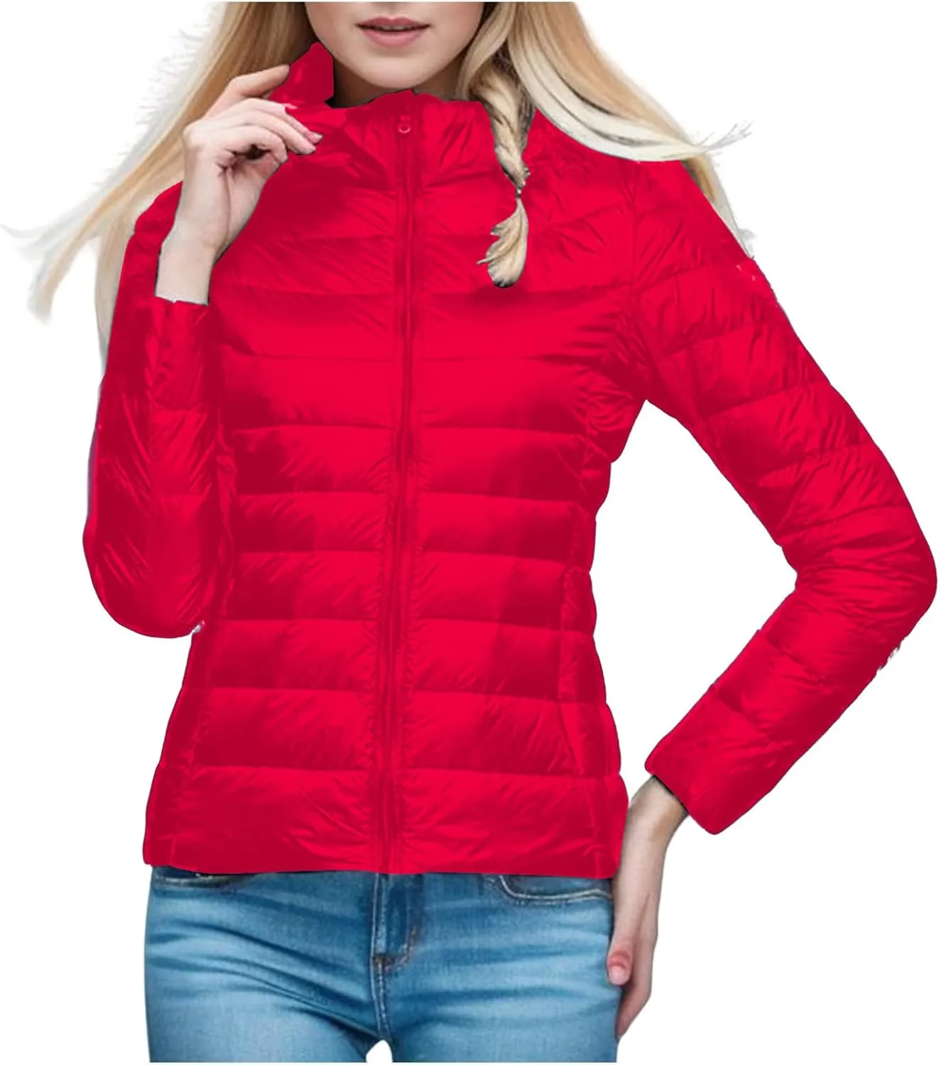 Women's Packable Ultra Lightweight Jackets Puffer Short Down Solid Color Coats Full Zip Warm Casual Outwear