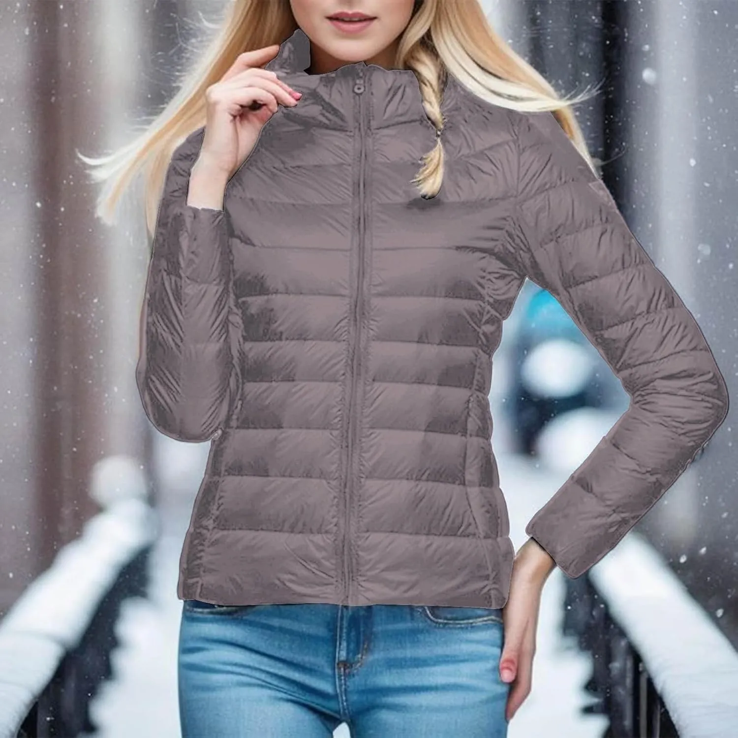 Women's Packable Ultra Lightweight Jackets Puffer Short Down Solid Color Coats Full Zip Warm Casual Outwear