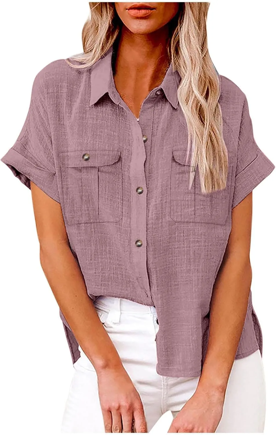 Womens Short Sleeve Tops Button Down V Neck Shirts Casual Trendy Going Out Basic Tees Womens Summer Tops