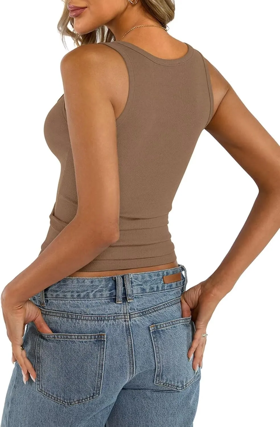 Womens Square Neck Ribbed Tank Tops Thin Shoulder Strap Sleeveless Basic Summer Clothes 2025