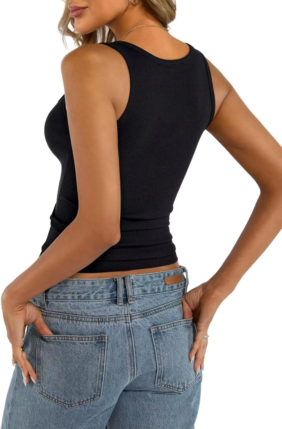 Womens Square Neck Ribbed Tank Tops Thin Shoulder Strap Sleeveless Basic Summer Clothes 2025