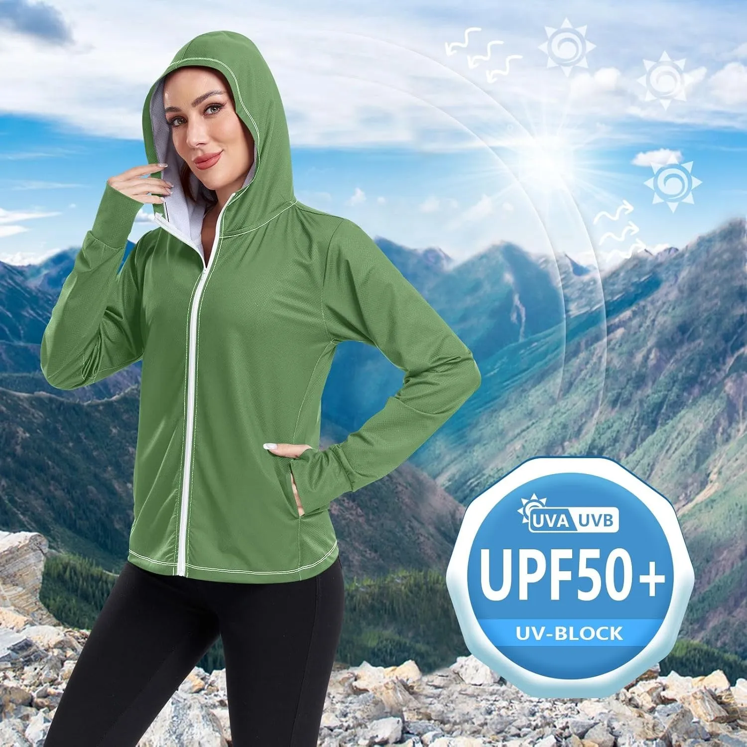 Womens UPF Hoodie Light Salmon Long Sleeve Sun Shirt for Women with Pocket Womens SPF 50 Shirts Long Sleeve Lightweight