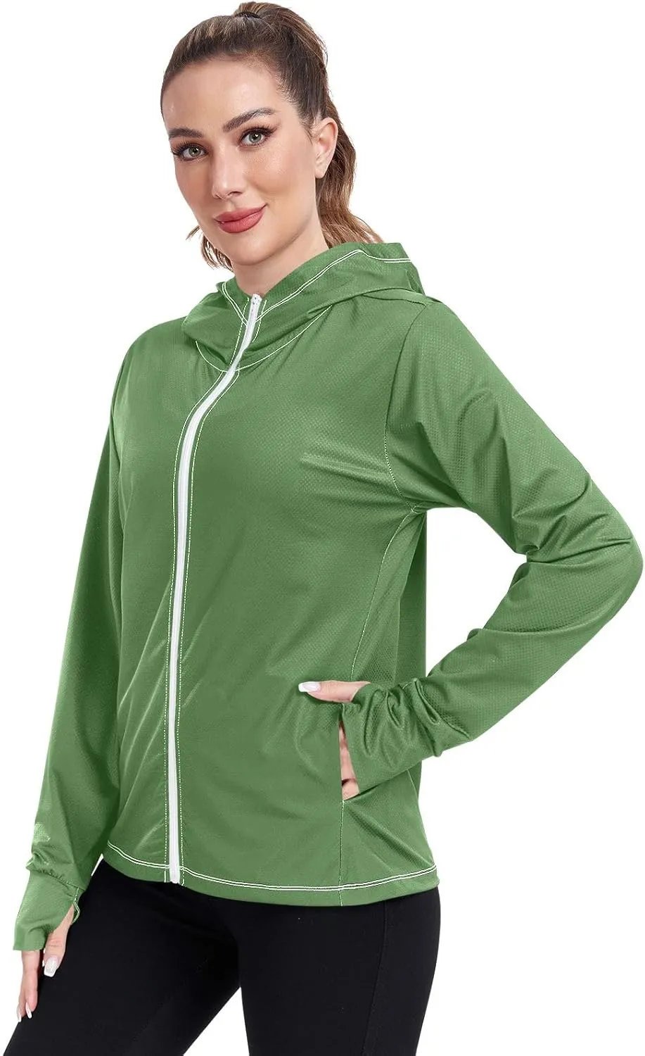 Womens UPF Hoodie Light Salmon Long Sleeve Sun Shirt for Women with Pocket Womens SPF 50 Shirts Long Sleeve Lightweight