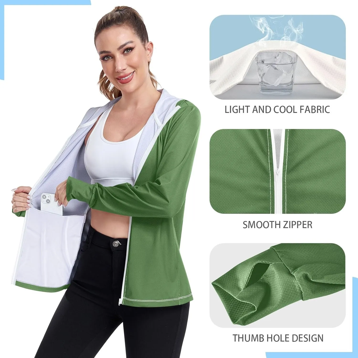 Womens UPF Hoodie Light Salmon Long Sleeve Sun Shirt for Women with Pocket Womens SPF 50 Shirts Long Sleeve Lightweight