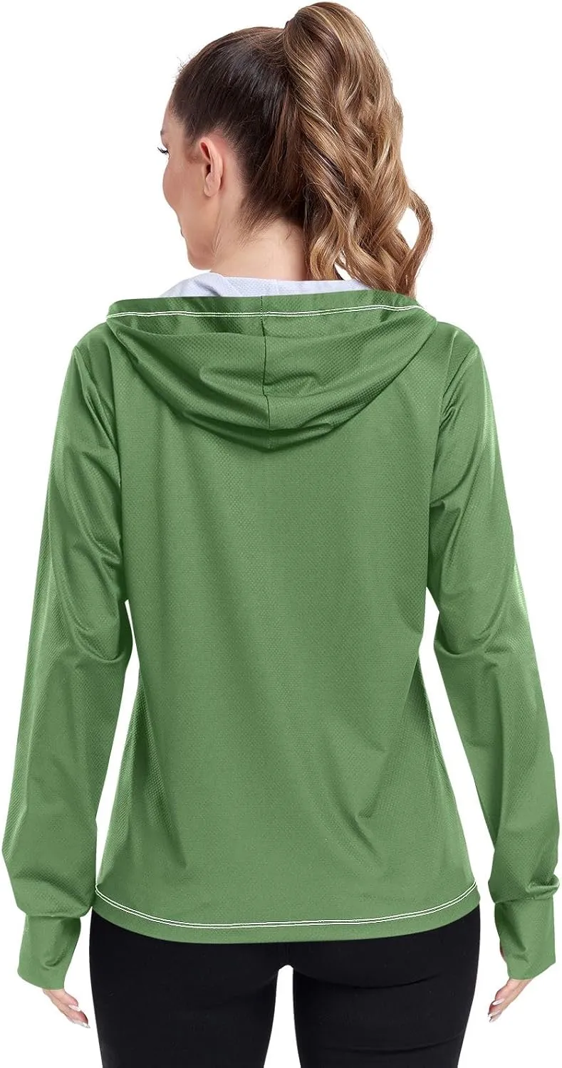 Womens UPF Hoodie Light Salmon Long Sleeve Sun Shirt for Women with Pocket Womens SPF 50 Shirts Long Sleeve Lightweight
