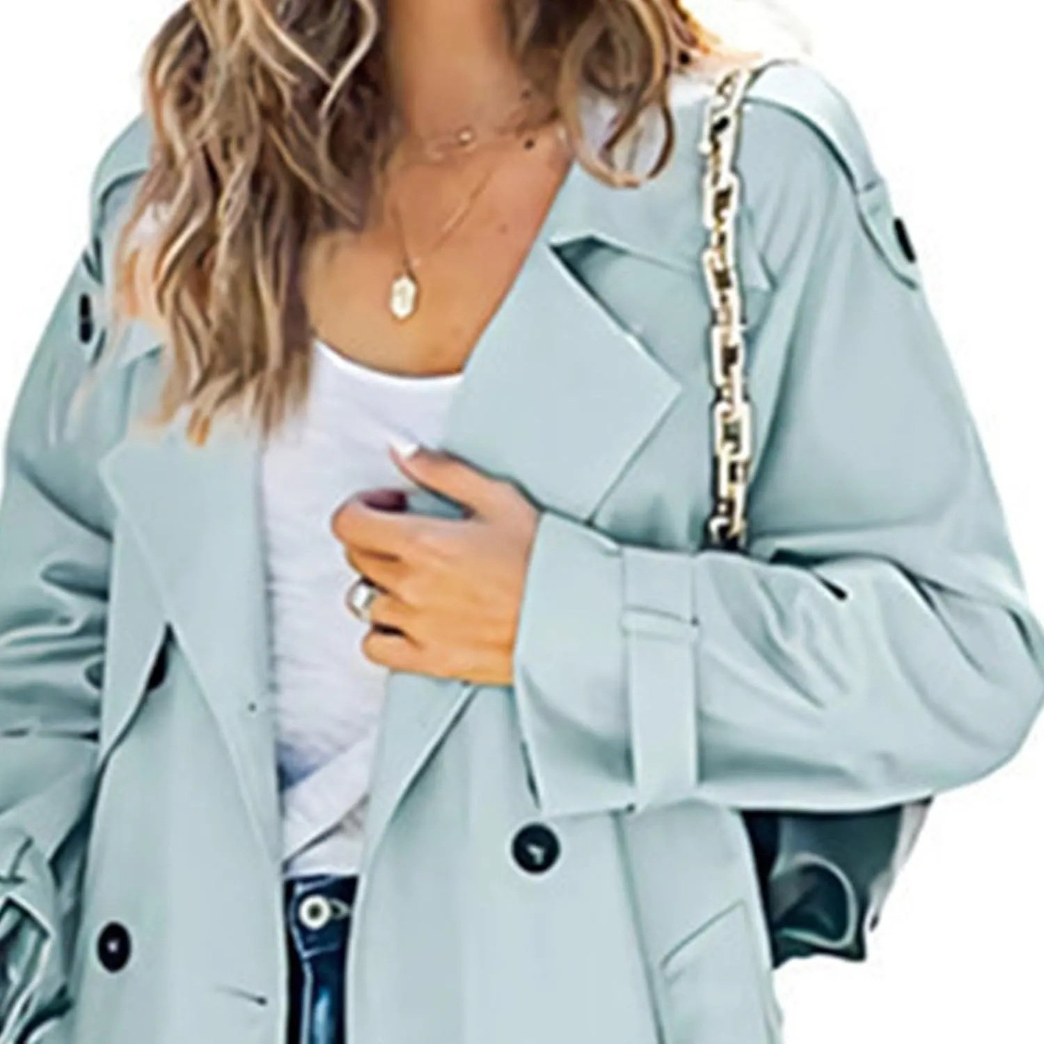 Women's Windproof Trench Coat Notched Lapel Double Breasted Long Overcoat Casual Fall Winter Windbreaker Outerwear